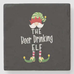 Beer Drinking Elf Group Christmas Birthday Stenen Onderzetter