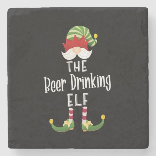 Beer Drinking Elf Group Christmas Birthday Stenen Onderzetter (Voorkant)