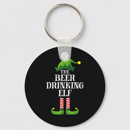 Beer Drinking Elf Matching Family Group Christmas Sleutelhanger (Voorkant)