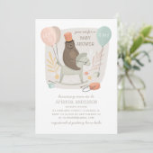 Beer drummer op houten paard. Cute baby shower Kaart (Staand voorkant)