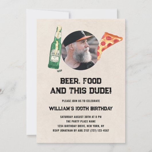 Beer Dude Photo Man Funny 100th Birthday Kaart (Voorkant)