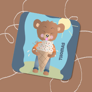 Beer Eating Ice Cream Kind Blauwe Sticker