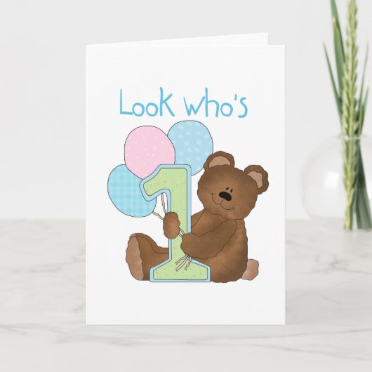 Beer Eerste Verjaardag Blauwe Tshirts en Cadeaus Kaart (Voorkant)