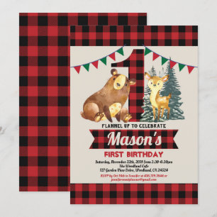 Beer eerste verjaardag buffel rode flannel lumberj kaart