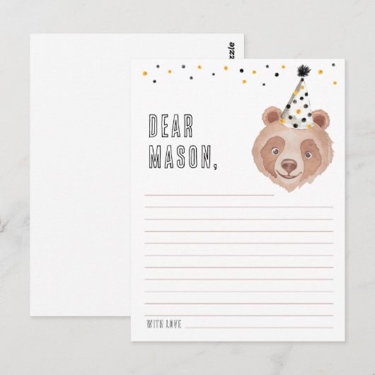 Beer eerste verjaardag Capsule Kaart - Teddy Bear (Voorkant / Achterkant)