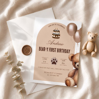 Beer Eerste Verjaardag Teddybeer Thema Jongen Kaart