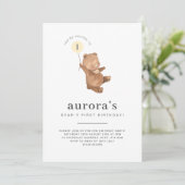 Beer Eerste verjaardag Uitnodiging Gele ballon (Staand voorkant)