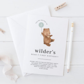 Beer Eerste verjaardag Uitnodiging Groene Ballon