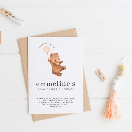 Beer Eerste verjaardag Uitnodiging Oranje ballon