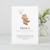 Beer Eerste verjaardag Uitnodiging Roze Hartballon (Staand voorkant)