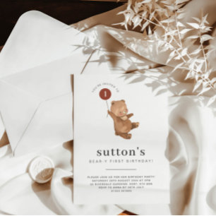 Beer eerste verjaardag Uitnodigingsballon Kaart