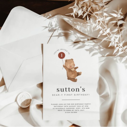 Beer eerste verjaardag Uitnodigingsballon Kaart