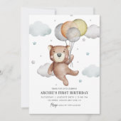 Beer Eerste Verjaardag Uitnodigingsballon Schattig Kaart (Voorkant)