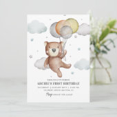 Beer Eerste Verjaardag Uitnodigingsballon Schattig Kaart (Staand voorkant)