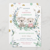 Beer eerste verjaardagskaarten voor tweelingen kaart (Voorkant / Achterkant)