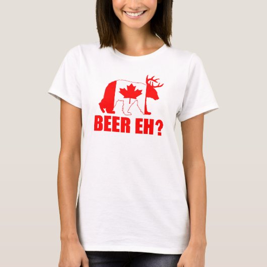 BEER EH?  Funny Beer Deer Canadian Flag T shirt (Voorkant)