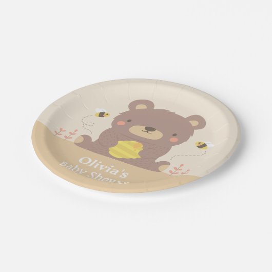 Beer en Baby shower bijen (Cute Woodland) Papieren Bordje (Gekanteld)