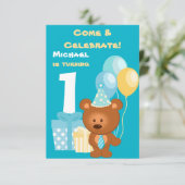 Beer en ballonnen 1e verjaardag kaart (Staand voorkant)