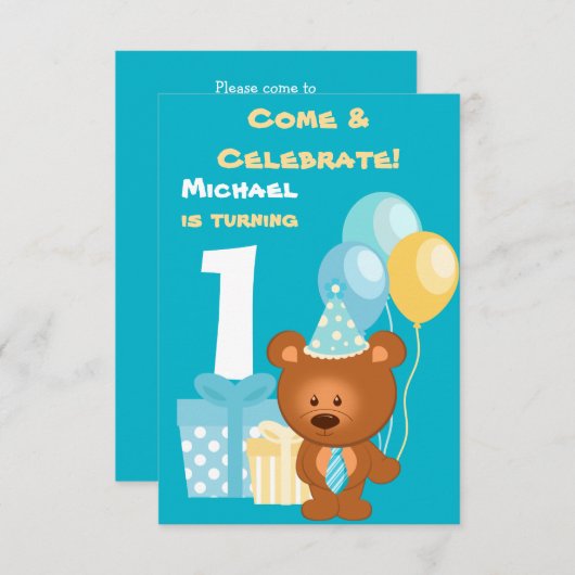 Beer en ballonnen 1e verjaardag kaart (Voorkant / Achterkant)