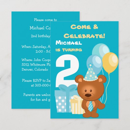 Beer en ballonnen 2e verjaardag kaart (Voorkant / Achterkant)