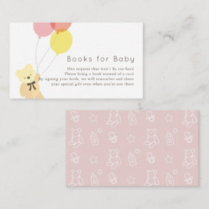 Beer en ballonnen Roze Baby shower Book Request Informatiekaartje