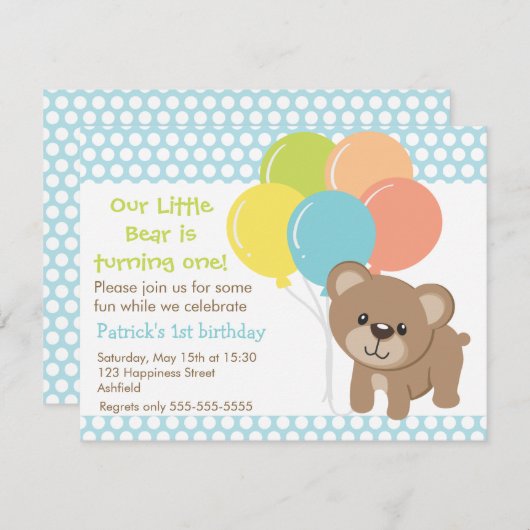 Beer en ballonnen uitnodiging van de Birthday Part (Voorkant / Achterkant)