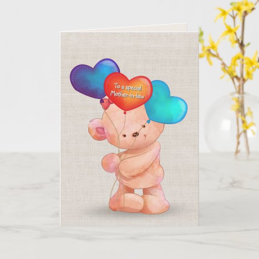 Beer en ballonnen voor schoonmoeder kaart (Gele Bloem)