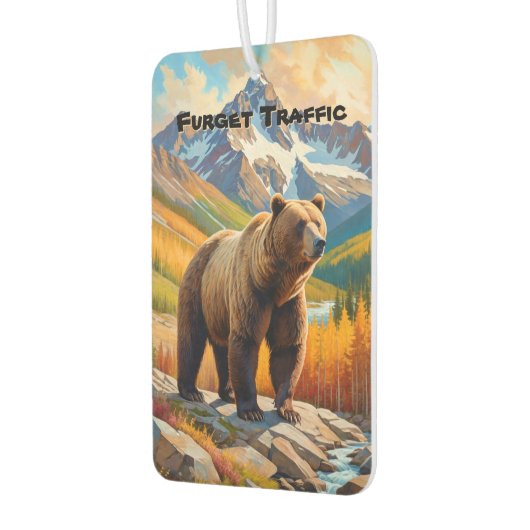 Beer en berg met aangepaste tekst luchtverfrisser (Links)