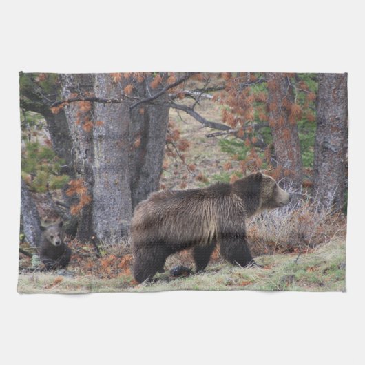 Beer en beugel in Yellowstone Kitchen Towel Theedoek (Horizontaal)
