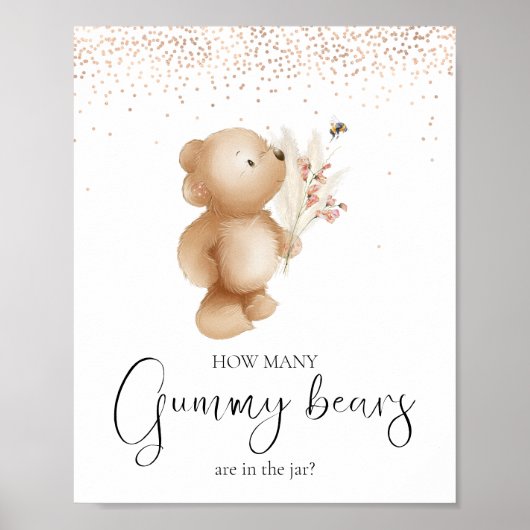 Beer en bijen | Hoeveel? Baby shower game Poster (Voorkant)