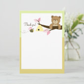 Beer en bijen (roze) Platte dank Kaart (Staand voorkant)