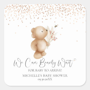 Beer en bijen   We kunnen wachten! Baby Shower Vierkante Sticker