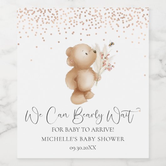 Beer en bijen | We kunnen wachten! Baby Shower Wijn Etiket (Enkel label)