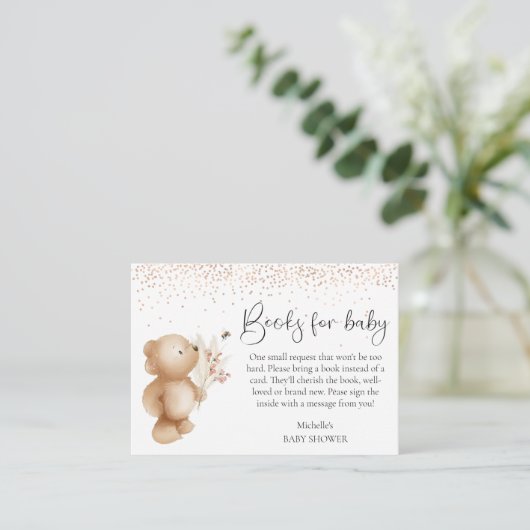 Beer en bijenboeken voor Baby shower Informatiekaartje (Staand voorkant)