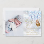 Beer en blauwe ballonnen winterfoto bedankkaart (Voorkant)