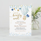 Beer en Blue Hot Air Balloon Baby shower Kaart (Staand voorkant)