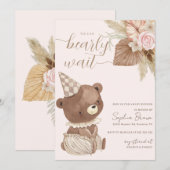 Beer en Boho bloemen Genderneutraal Baby shower Kaart (Voorkant / Achterkant)