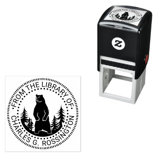 Beer en bomen Silhouette Ronde Bibliotheek Boeknaa Zelfinktende Stempel (In situ)