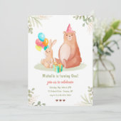 Beer en Bunny Birthday Party Kaart (Staand voorkant)