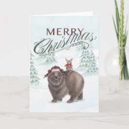 Beer en Bunny Christmas Kaart