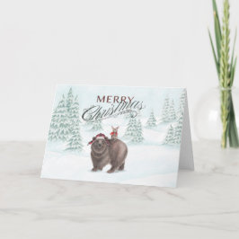 Beer en Bunny Christmas Kaart Horizontaal