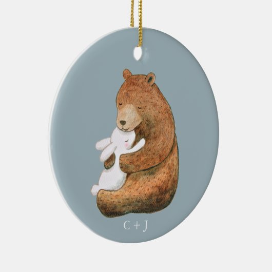 Beer en Bunny Couple Custom Jubileum Valentijn Keramisch Ornament (Rechts)