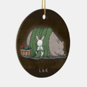 Beer en Bunny Couple Knitting Lover Custom naam Keramisch Ornament (Rechts)