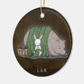 Beer en Bunny Couple Knitting Lover Custom naam Keramisch Ornament (Links)