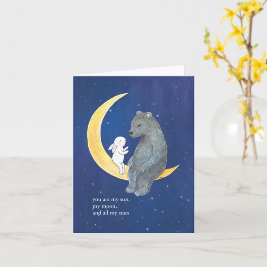 Beer en bunny Couple Love Jubileum Valentijns Kaart (Gele Bloem)