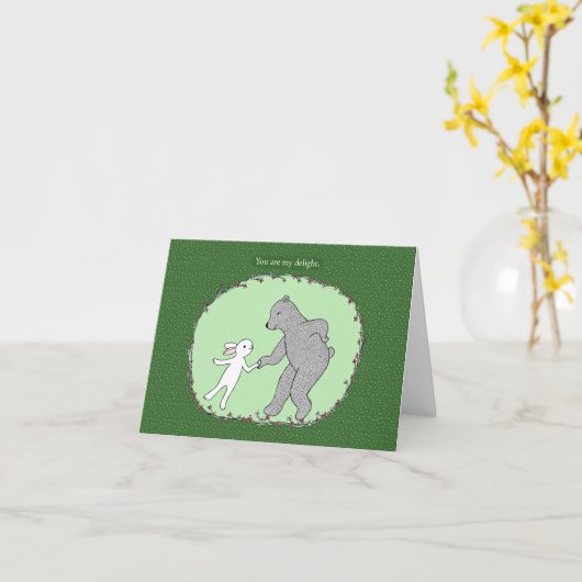 Beer- en Bunny Dancing Cute-Jubileum Kaart (Gele Bloem)