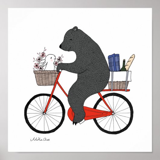 Beer en Bunny gaan picknick Happy beer konbit art Poster (Voorkant)