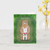 Beer en Bunny Gelukkig Samen Schattige paar Liefde Kaart (Gele Bloem)