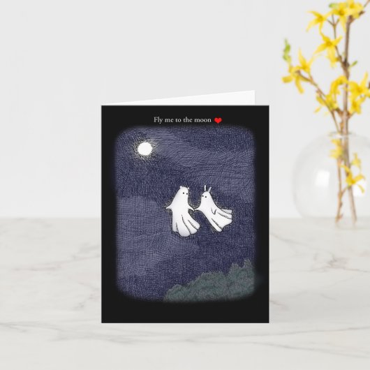 Beer en Bunny Ghosts vliegen naar de maan Hallowee Kaart (Gele Bloem)