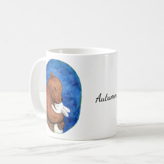 Beer en Bunny Hugging Jubileum Aangepaste naam Koffiemok (Voorkant links)